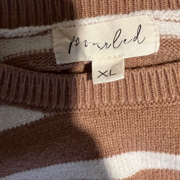 Marled Tan and White Striped Sweater - Picture 2 of 2